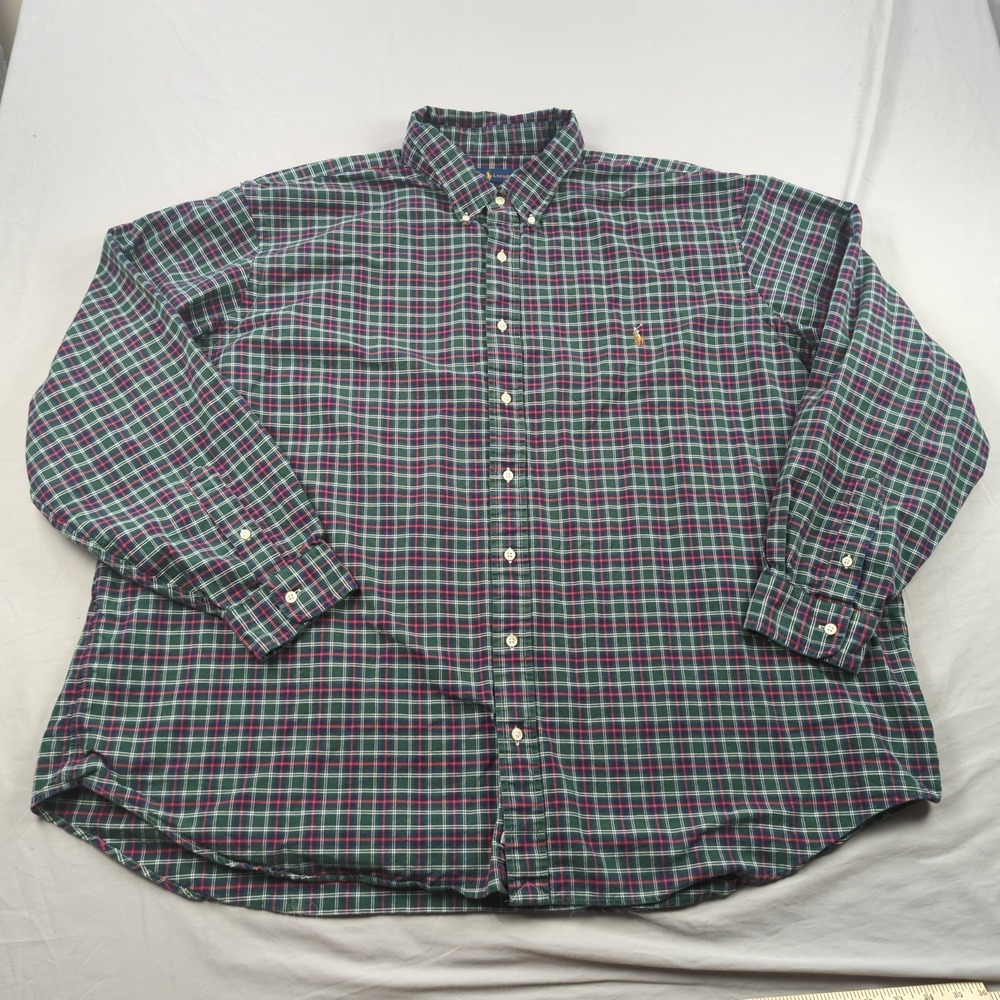 Polo Ralph Lauren Shirt Mens 3XB Blue Green Tartan Plaid Flesh‎ Pony